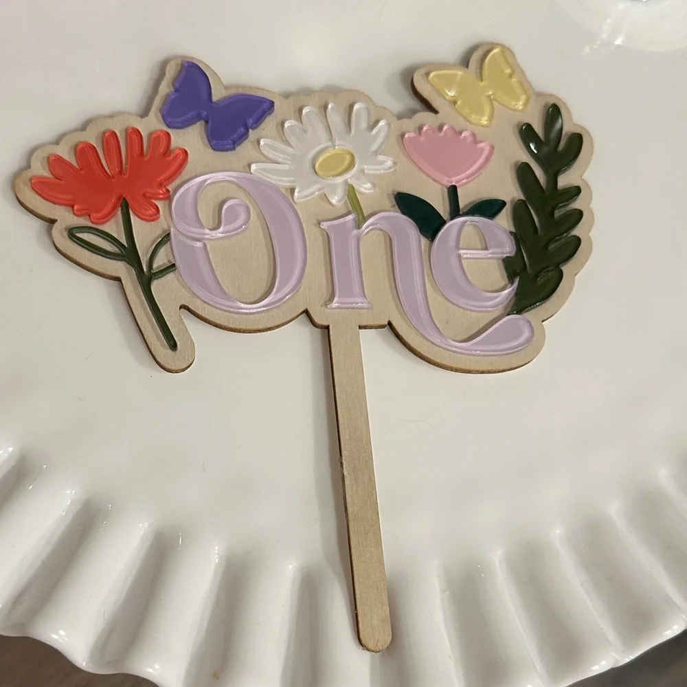 Floral 'One' Cake Topper - Multicolor